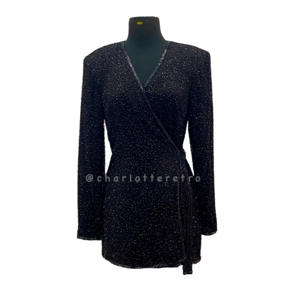vtg Silk Wrap Beaded Jacket Blazer